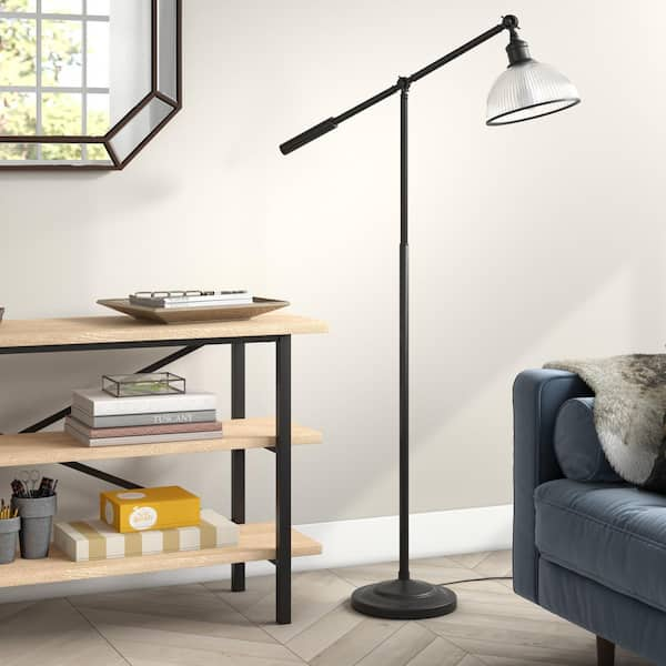 Bronze floor lamp with shop glass shade