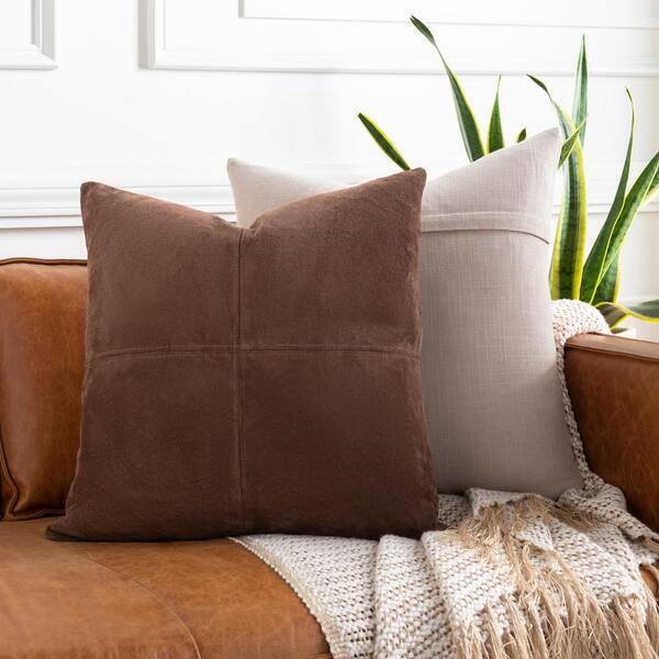 Livabliss Botner Dark Brown Suede Polyester Fill 20 in. x 20 in. Decorative Pillow