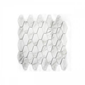 Art Deco Calacatta White 11 in. x 11 in. Hexagon Marble Look Glass Mosaic Wall Tile (20 sq. ft./Case)