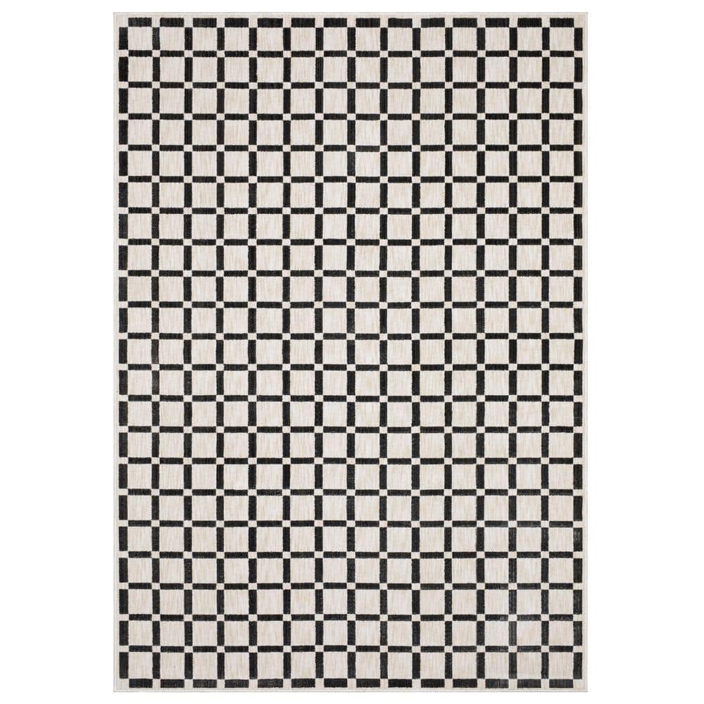 Helix Beige/Black 8 ft. x 11 ft. Modern Geometric Gridwork Indoor Area Rug price history on PriceWatchPro