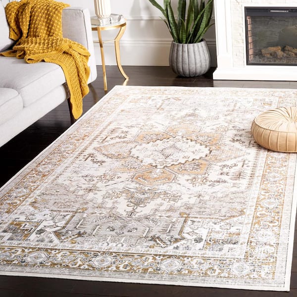 Arizona 2 ft. x 4 ft. Beige/Gold Machine Washable Transitional Medallion Area Rug