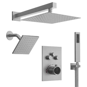 6 in. and 7-Spray 12 in. Thermostatic Wall Bar Shower Systems with Handheld 2.5 GPM in Brushed Nickel(Valve Included)