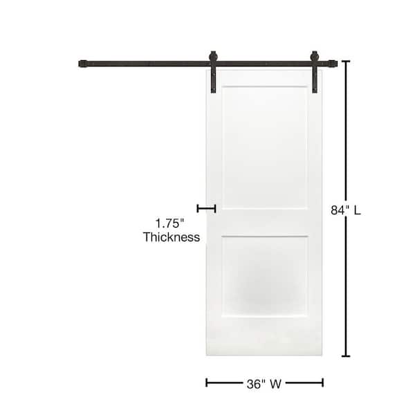 42 in. x 84 in. Shaker 2-Panel Primed Wood Interior Barn Door with Bronze Hardware 42 in. x 84 in. Shaker 2-Panel Primed Wood Interior Barn Door with Bronze Hardware