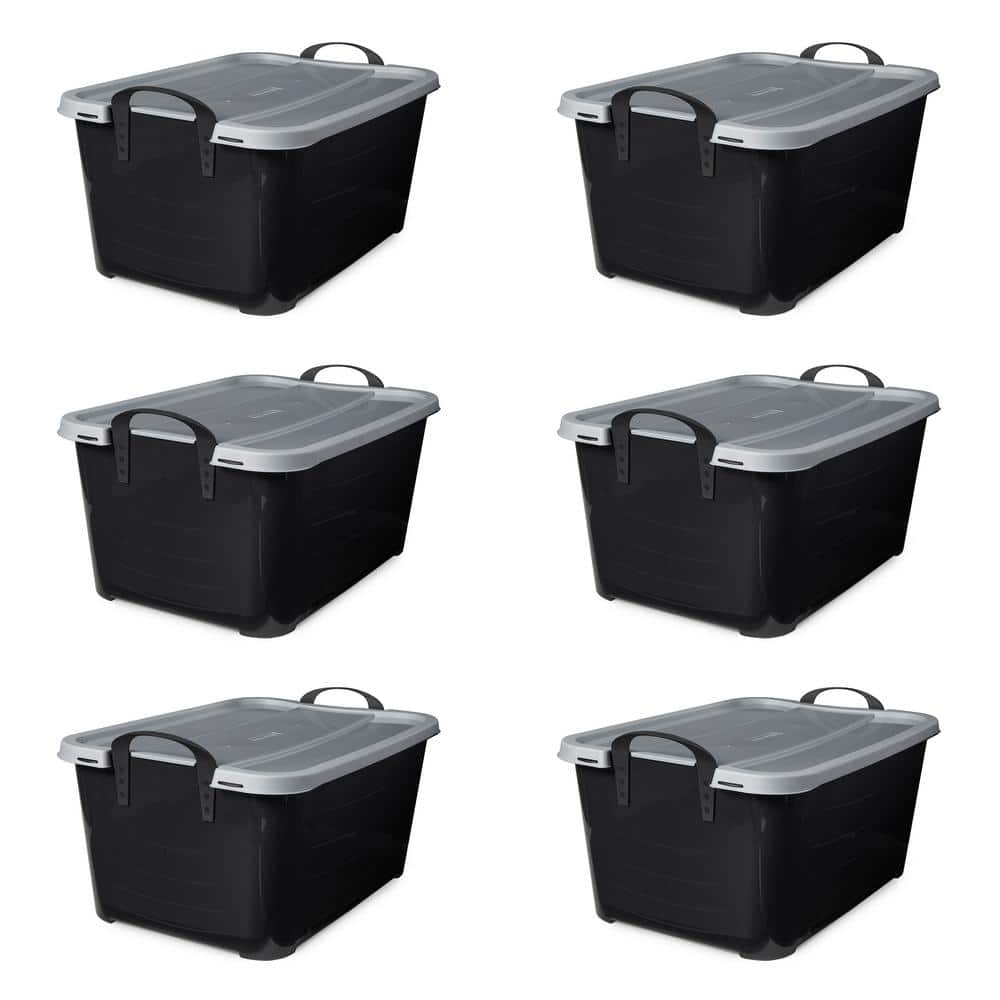 Life Story 55 Quart Black Stackable Lidded Storage Bins, Set of 6