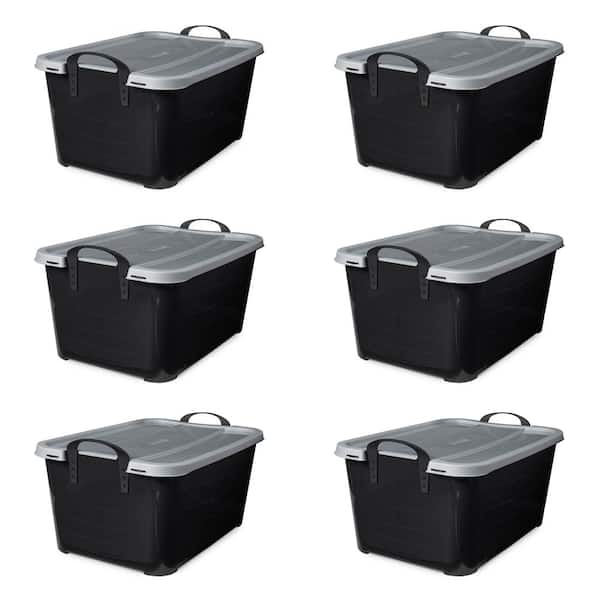 55 Qt Stackable Home Organization Lidded Storage Container in Black, (6 Pack)