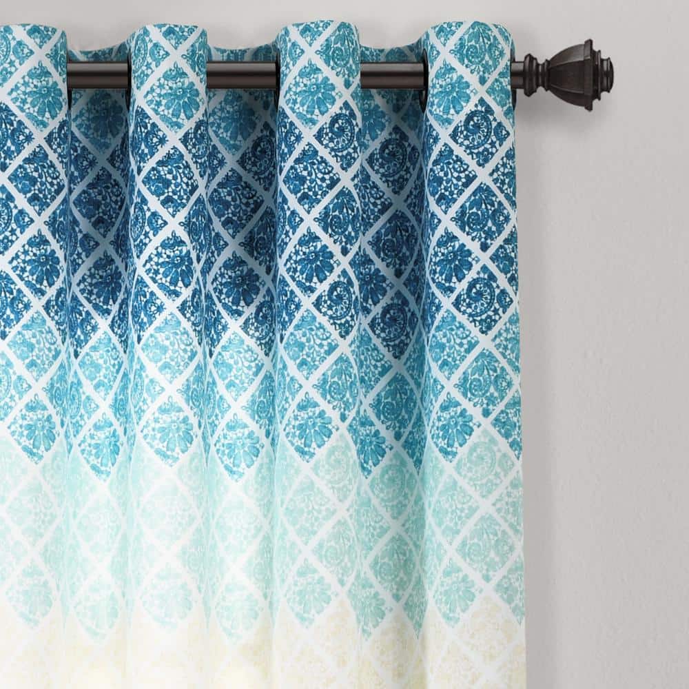 Blue Ombre Polyester Room-Darkening Grommet Curtain Panels