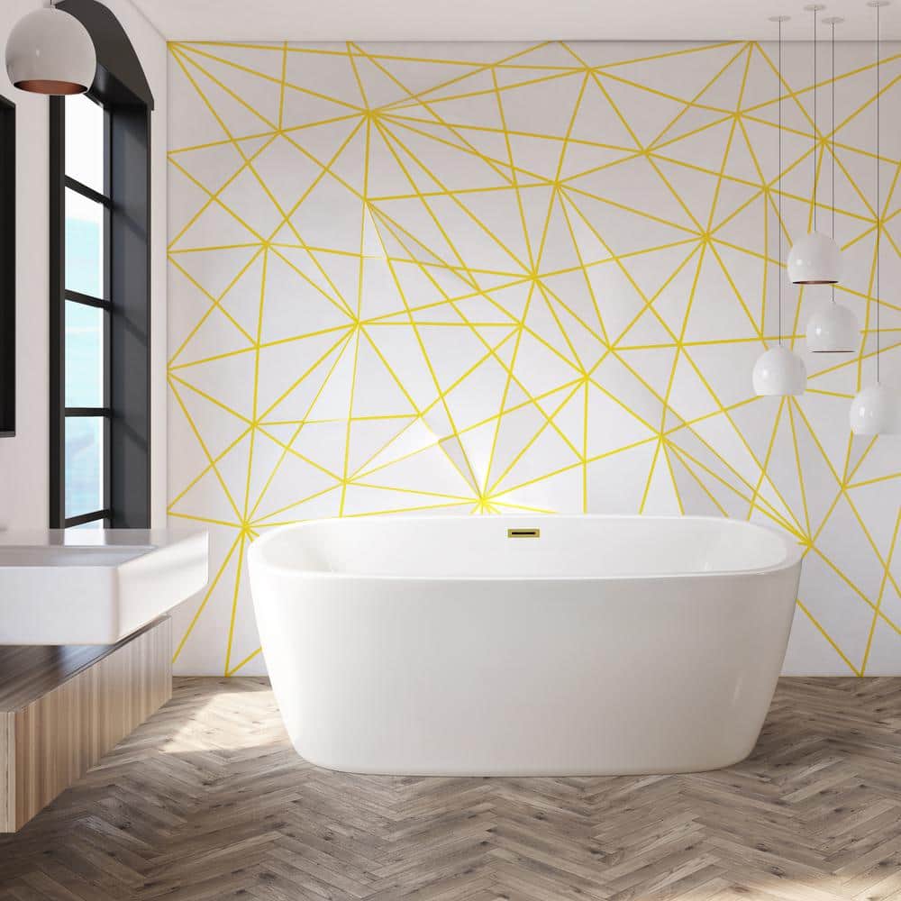 59" White Acrylic Clawfoot Freestanding Bathtub with Gold Hardware