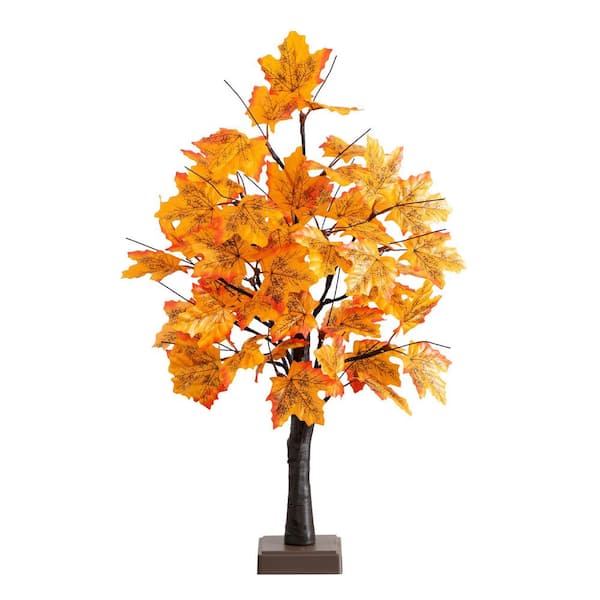 2 ft. Pre-Lit Autumn Maple Artificial Fall Tree with 24 Warm White LED Lights and Detachable Base