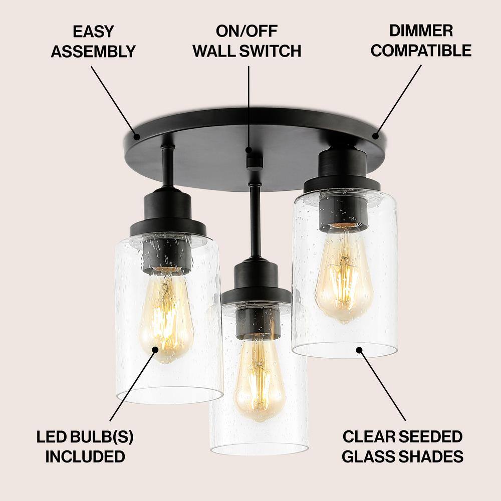 Black Iron and Seeded Glass 3-Light LED Semi Flush Mount