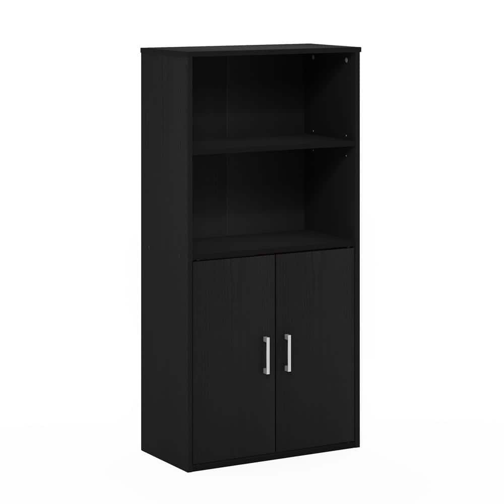Adjustable Black Oak Storage Cabinet with Doors
