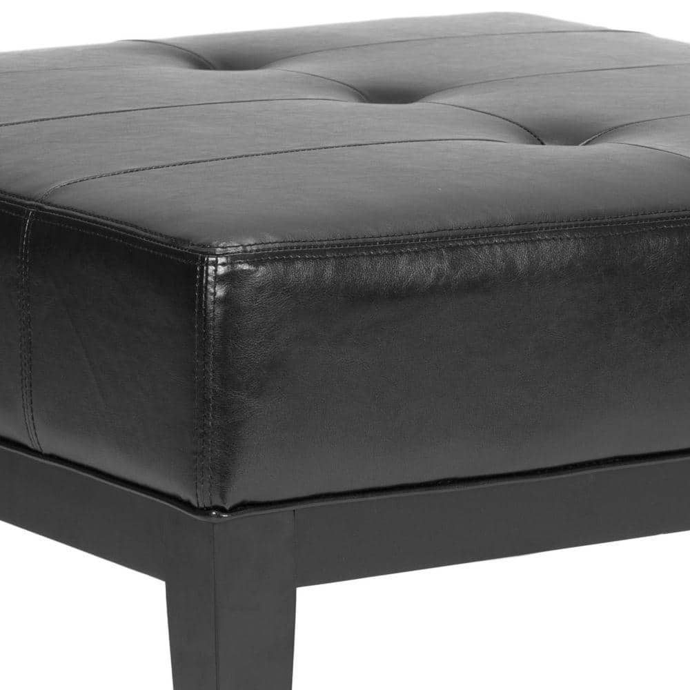 Transitional Black Tufted Cocktail Ottoman with Birch Wood Legs