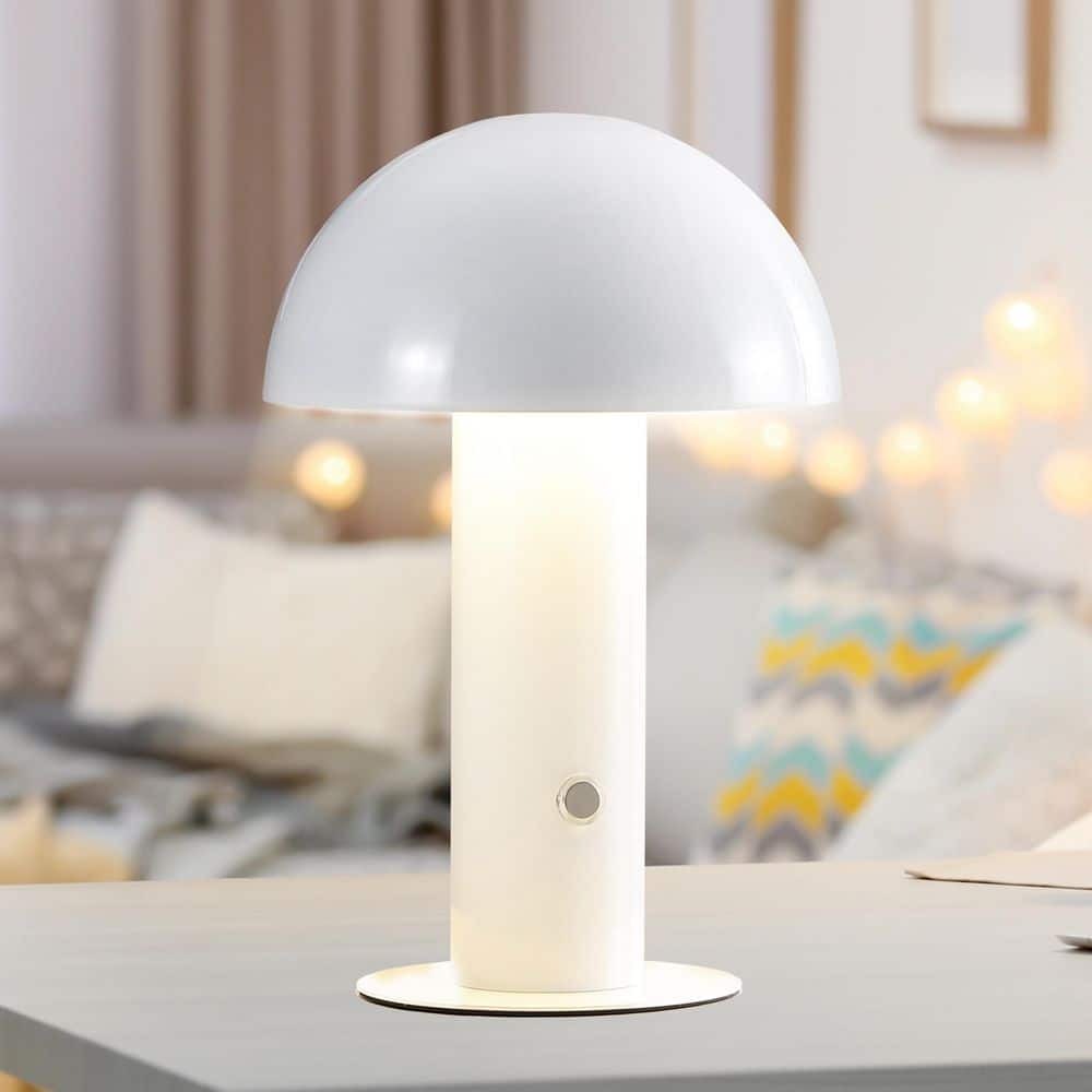 White Cordless Iron LED Mushroom Table Lamp