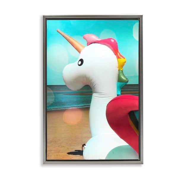 Stupell Industries Unicorn Basking in Bokeh by Graffi tee Studios Gray Floater Frame Fantasy Graphic Art Print 31 in. x 21 in.