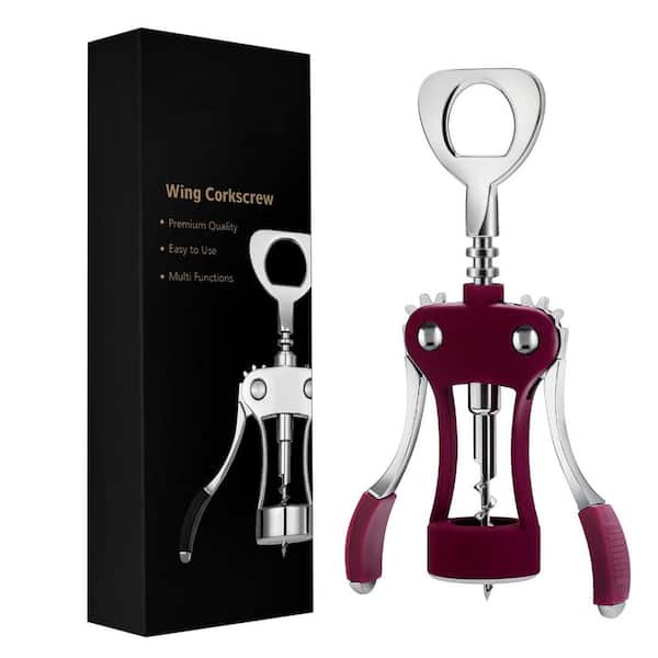 Purple Wine Opener with Ergonomic Non-Slip Wing Handle, Zinc Alloy Wing Corkscrew with Multifunctional Bottles Opener
