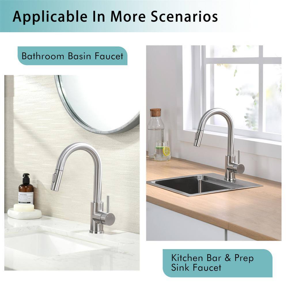 Brushed Nickel Stainless Steel Pull-Down Kitchen Faucet