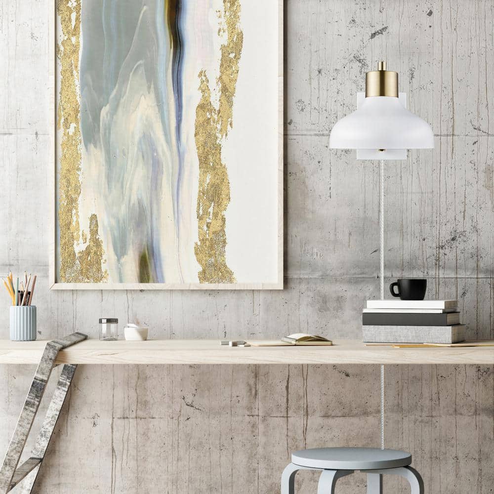 Berkeley Chic White and Brass Swing Arm Wall Sconce, 11"x15.5"