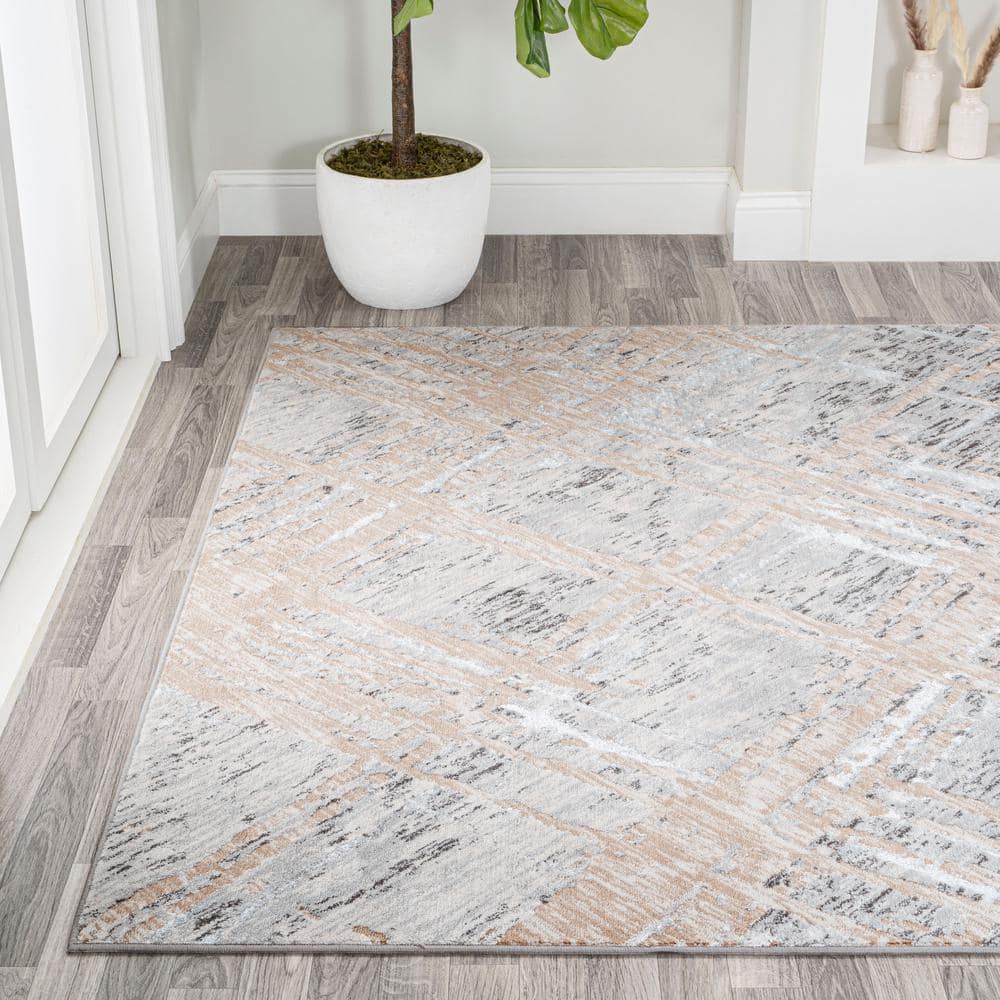 Beige and Gray Abstract Flat Woven Rectangular Area Rug