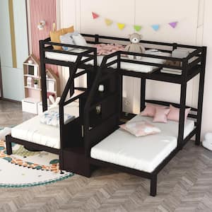 GOSALMON Espresso Twin over Twin & Twin Bunk Bed with Built-in ...