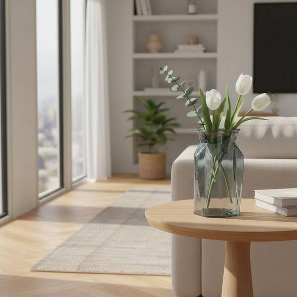7 in. Gray Geometric Faceted Glass Vase for Home, Wedding and