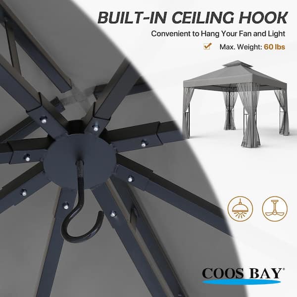 COOS BAY 10 ft. x 10 ft. Gray Double Roof Soft Top Outdoor