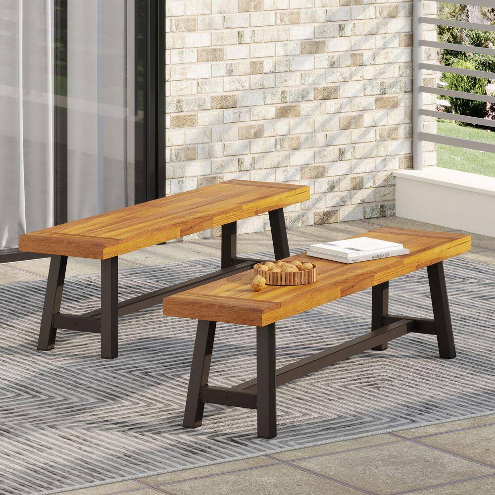 Brown Acacia Wood Modern Outdoor Ottoman (Set of 2) with Rustic Metal Finished Legs price history on PriceWatchPro