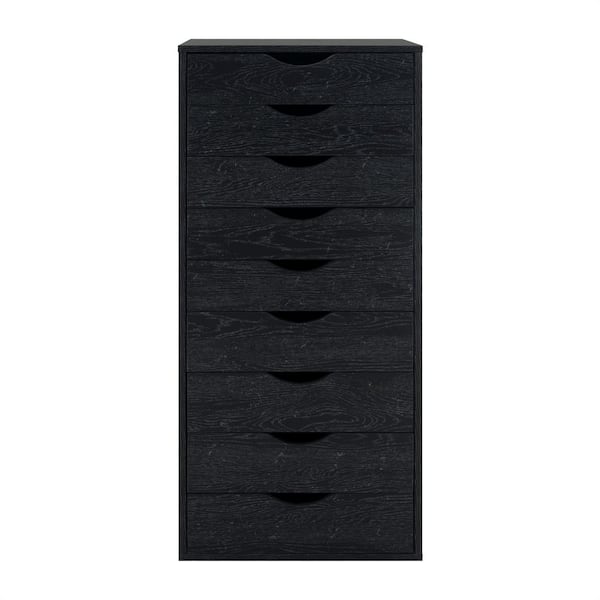 MAYKOOSH Distressed Black, 9-Drawer with Shelf, Office File Cabinets 46 in. H x 19 in. W x 14 in. D Wooden Vertical File Cabinet