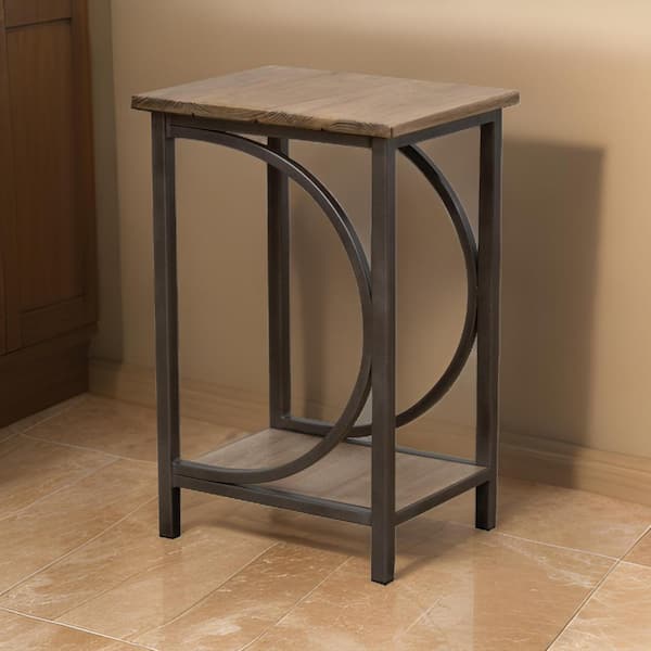 Benjara 17.25 in. Brown and Black Rectangle Wood Top Accent End Table with Metal Frame