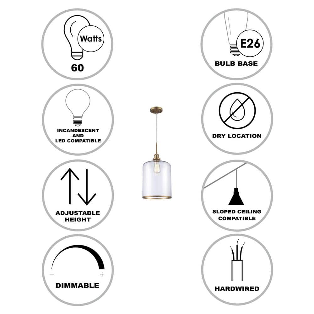 Antique Gold Glass Jar Pendant Light with LED
