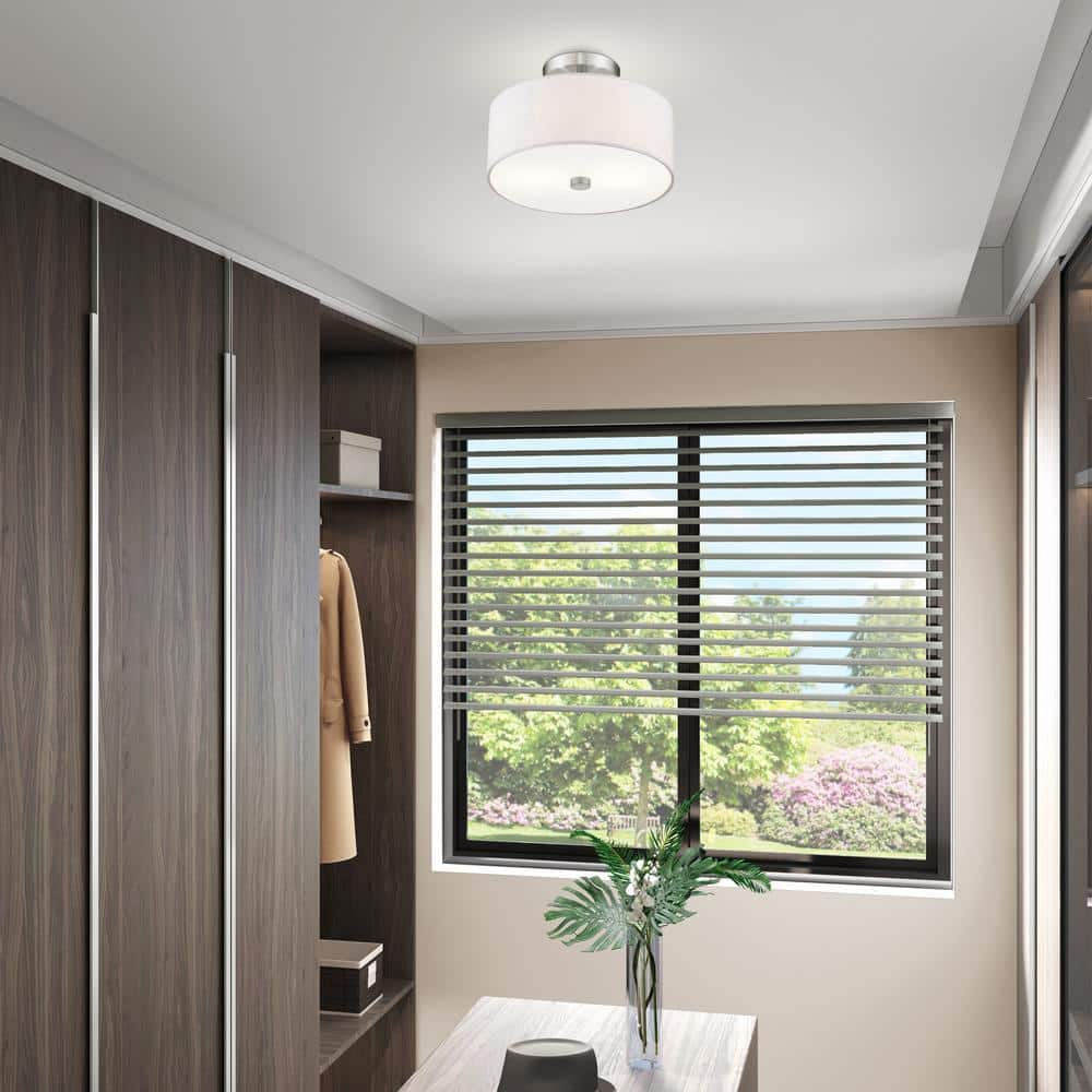 Meridian Brushed Nickel Semi-Flush Mount with Drum Shade