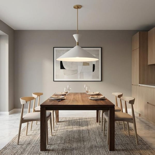 Bodhi 30 in. W x 17.25 in. H 1-Light Burnished Brass Integrated LED Pendant Light with Metal Shade