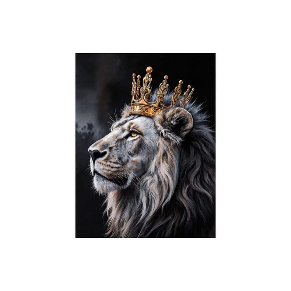 Lion With Golden Crown Unframed Canvas Art Print 32 in. x 24 in