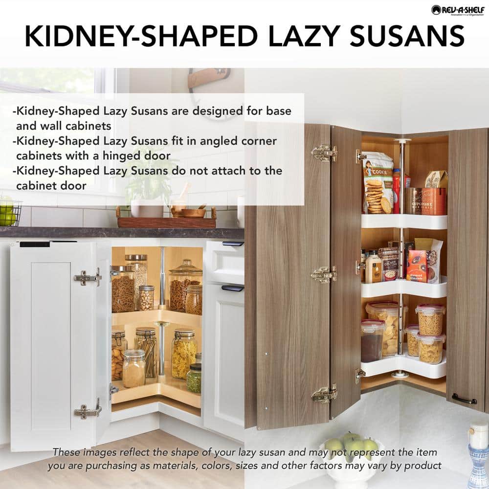 32" White Polymer Kidney Shape Lazy Susan with Double Shelves