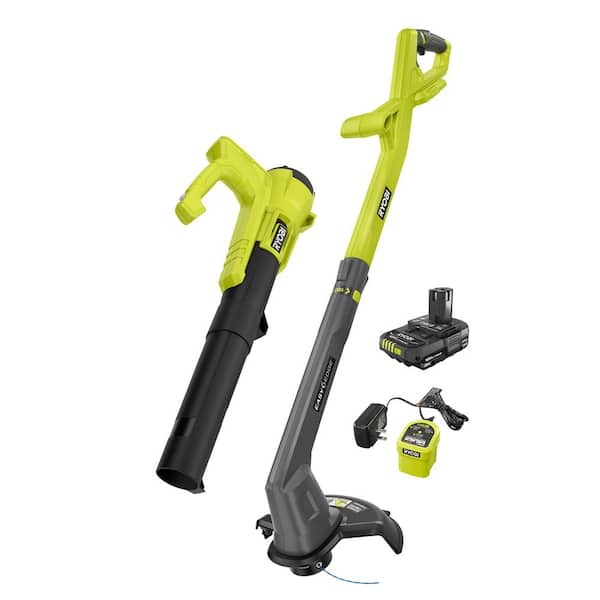 RYOBI ONE 18V Cordless String Trimmer Edger and Blower Sweeper Combo Kit 2 Tools with 2.0 Ah Battery and Charger PCLCK201K The Home Depot