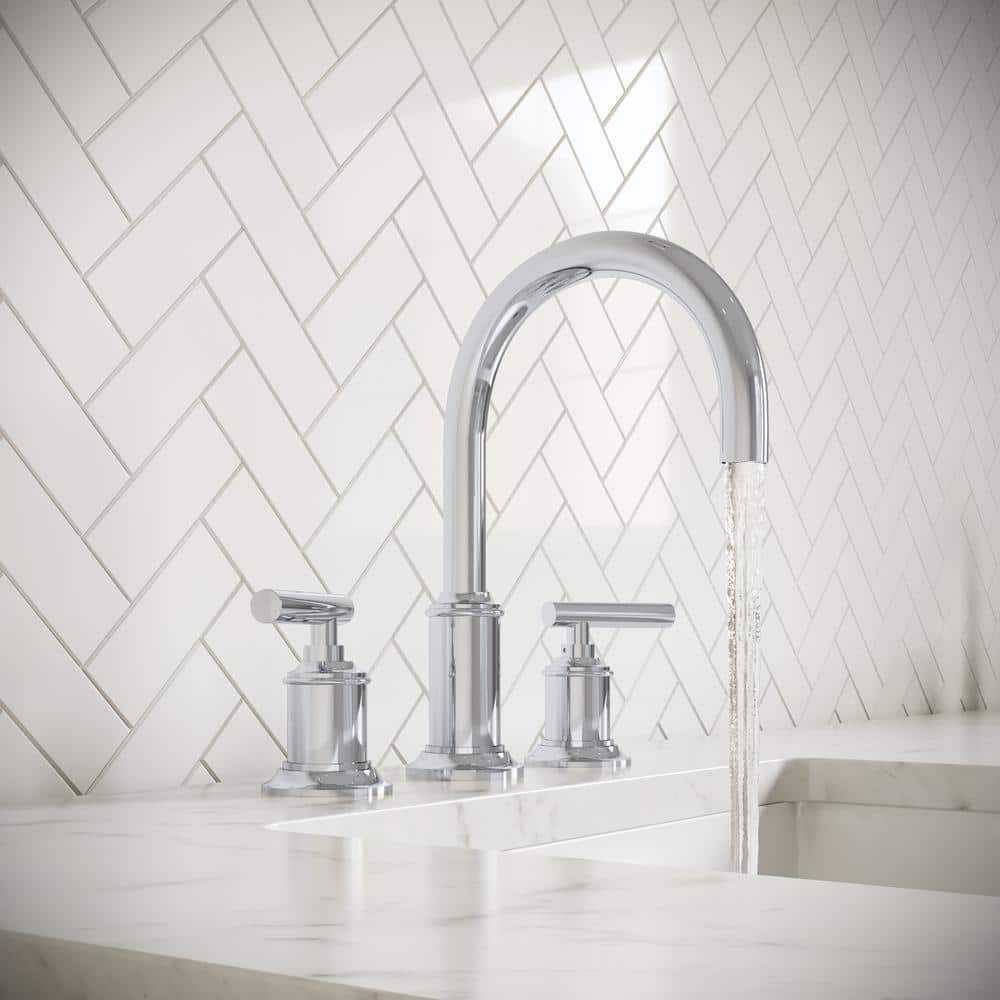 Chrome Cylindrical Handle Widespread Bathroom Faucet