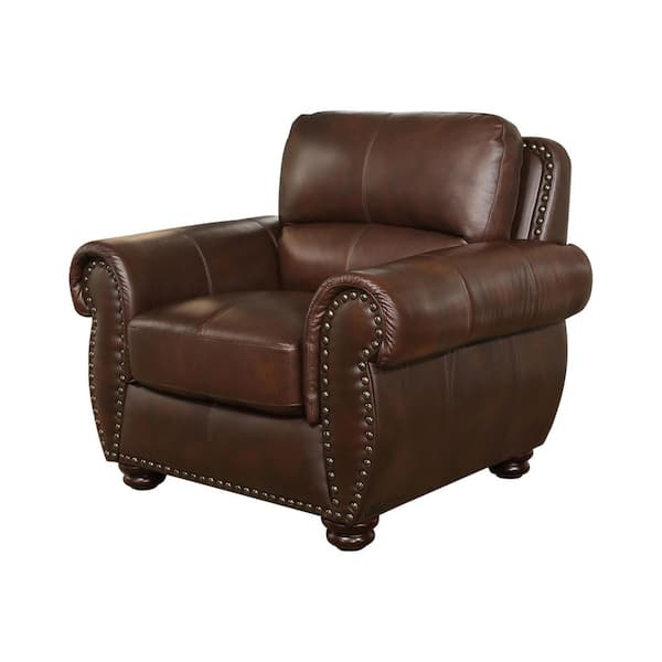DEVON & CLAIRE Aura Brown Top Grain Leather 1-Seat Armchair