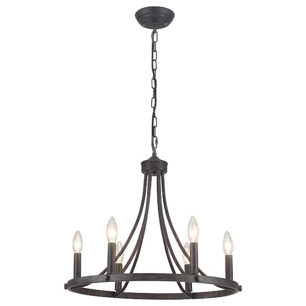ADSENSTY 6-Light Antique Brown Modern Chandelier, Height Adjustable Light Fixture for Dinning Room