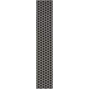 Reversible Indoor Outdoor Black 2 ft. x 10 ft. Honeycomb Contemporary Runner Area Rug