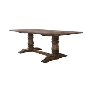 Brown Rectangular Wooden Top Double Pedestal And Trestle Base Dining Table Seats 6