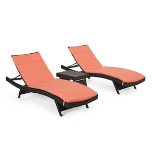 Salem Multi-Brown 4-Piece Faux Rattan Outdoor Chaise Lounge with Orange Cushions