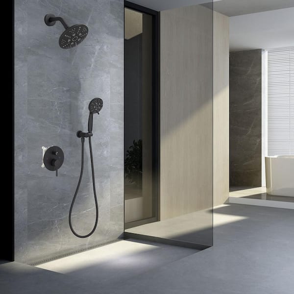 Single Handle 5-Spray Round Shower Faucet 2.5 Gpm with Detachable Handheld Shower in Black (Valve Included)