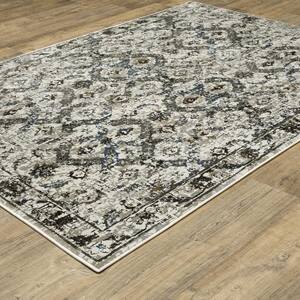 Galleria Charcoal 5 ft. x 8 ft. Oriental Medallion Distressed Polyester Indoor Area Rug