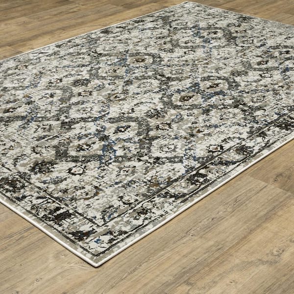 Galleria Charcoal 8 ft. x 11 ft. Oriental Medallion Distressed Polyester Indoor Area Rug