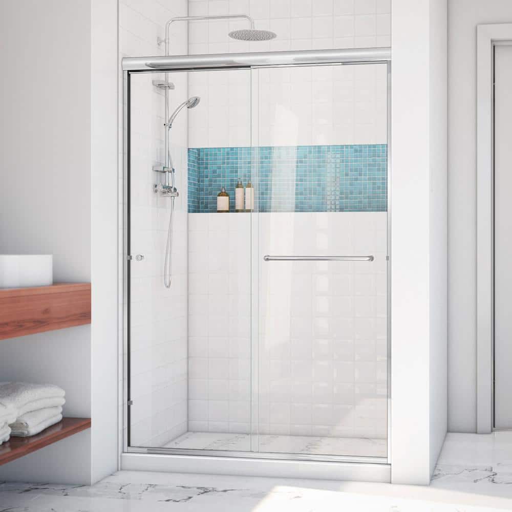 Chrome 44-48" W x 70.38" H Semi-Frameless Sliding Shower Door