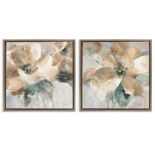Abstract Beige Flowers by Danhui Nai 2-Piece Brown Floater Frame Graphic Art Print Nature 25 in. x 25 in.