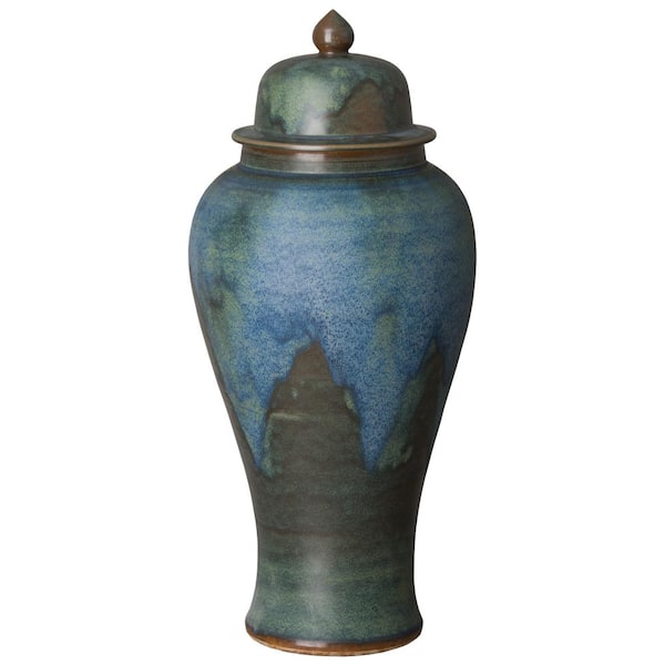 Emissary 24 in. H Round Porcelain Ginger Jar in Verdi Blue