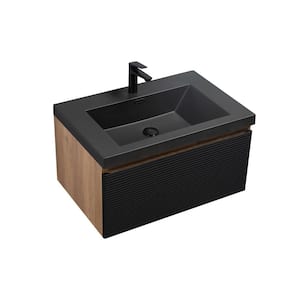 30 in. W x 20 in. D x 16 in. H Single Sink Wall-Mounted Bath Vanity in Mature Oak with Black Resin Top