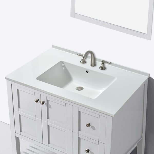 WOODBRIDGE York 37 in. W x 22 in. D Solid Surface Vanity Top 4 in. Faucet holes with Rectangle Sink in White
