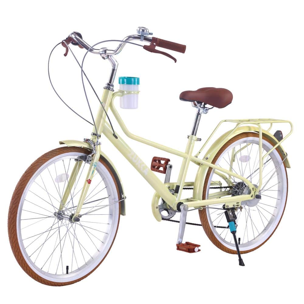 24 in. Yellow 6 Speeds Step-Through Commuter Bike for Adults with Rear Rack & Cup Holder price history on PriceWatchPro