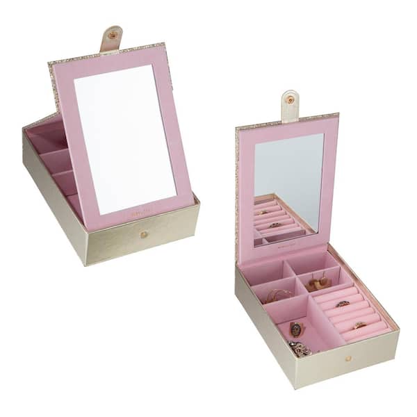 Multi Compartment Jewelry Organizer Box, Vanity Mirror Trinket Box