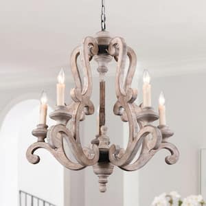 5-Light Farmhouse Weathered Wood Chandelier Candle Style Pendant